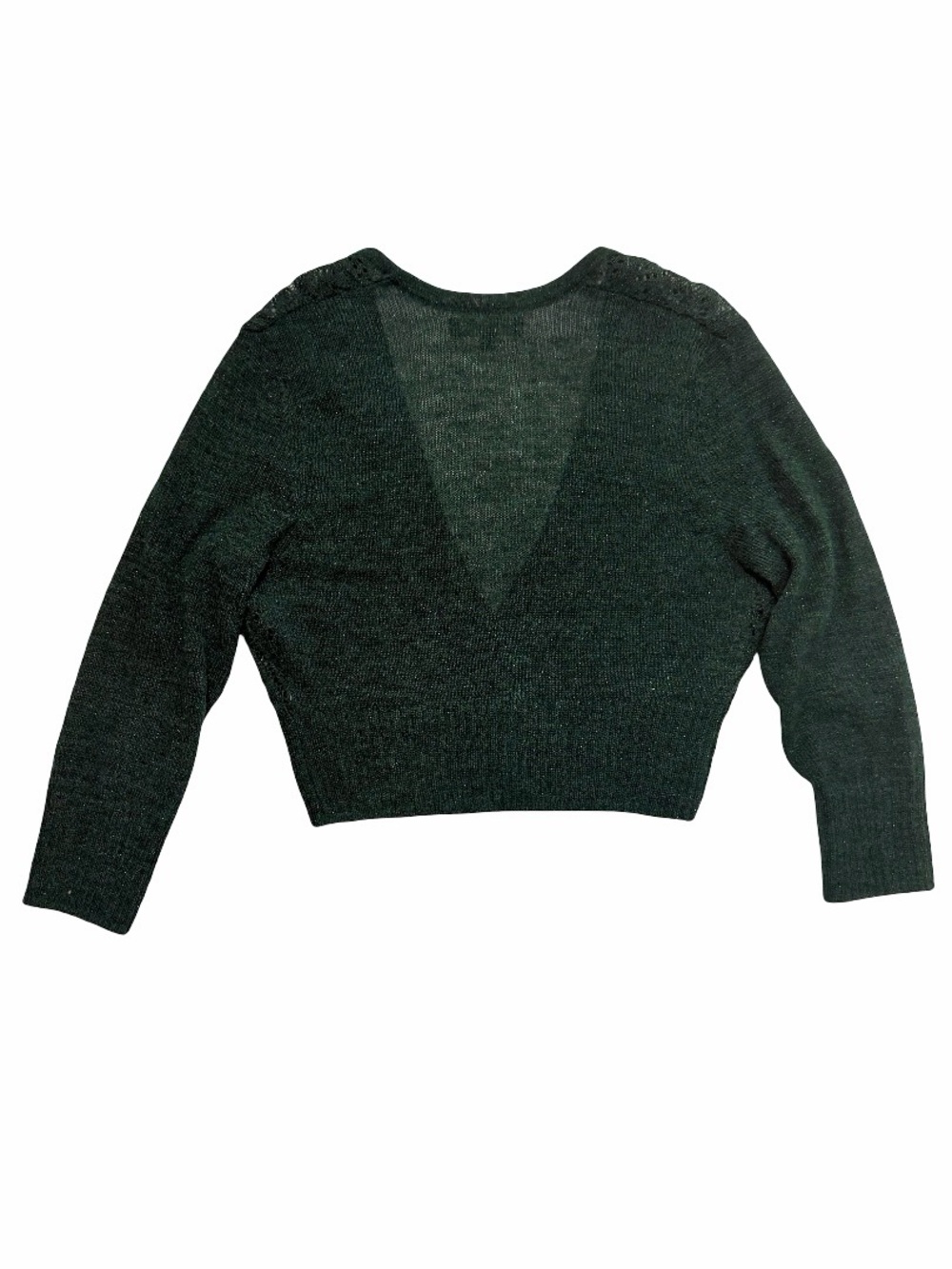 Express Dark Green Button-Front Cropped V-Neck Cardigan - Picture 6 of 8